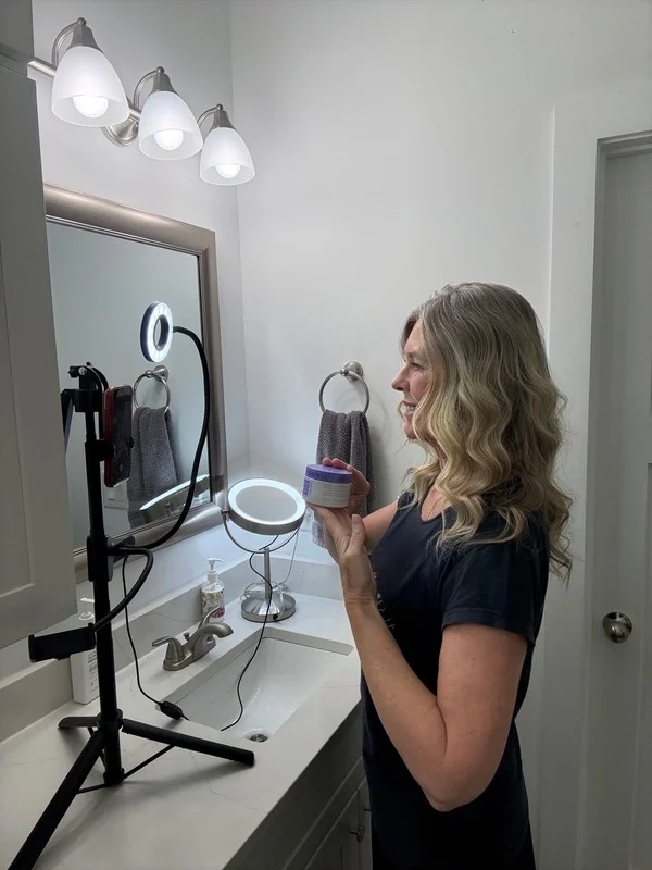 Filming skincare at the vanity
